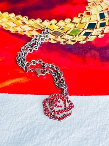 Swarovski Vintage Vivid Rose Ruby Crystals Pendant Charm Chain Bracelet Silver - Picture 1 of 10
