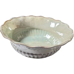 Vtg. Rustic Sage Green Large Ceramic Serving Bowl 10x4 Parties - Picture 1 of 6
