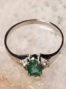 10K White Gold Emerald Diamond Ring Size 6 - Picture 1 of 16
