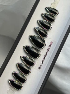 ๐ฅ CUSTOM Gel Press On False Nails, PINK w/ BLING DIAMONDS ,Stiletto , 10p w kit - Picture 1 of 7
