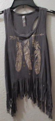 Top deportivo sin mangas de algodón nativo Beautees para niñas talla M 10/12 gris flecos Foto 1 de 3