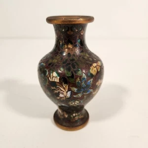 Vintage Cloisonne Ware Vase Flower Pattern ENAMEL / COPPER 120mm High - Picture 1 of 6