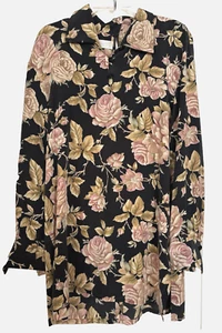 Vintage Dana Buchman  Women's  Silk Blouse Floral  Roses Back Zip 90s R3-O14 - Picture 1 of 10