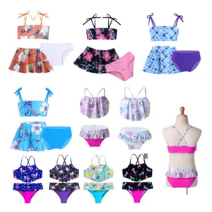 3Pcs Kid Girl Swimwear Bathing Suit Beachwear Costume Leotard Stretchy Swimsuit - Picture 1 of 76