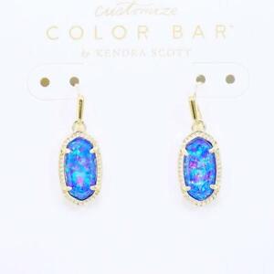 NWOT Kendra Scott Lee Indigo Blue Kyocera Opal Illusion Earrings Gold