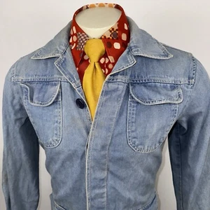 Male Denim Jacket Leisure Suit Blazer Blue Jean Vtg 60s 70s Disco Small Mens 38 - Picture 1 of 24