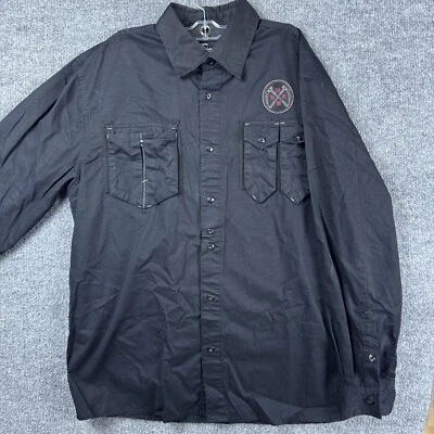 Eight 732 Button Up Shirt Mens Large Black Solid Pockets Embroidered Long Sleeve - Image 1 of 4