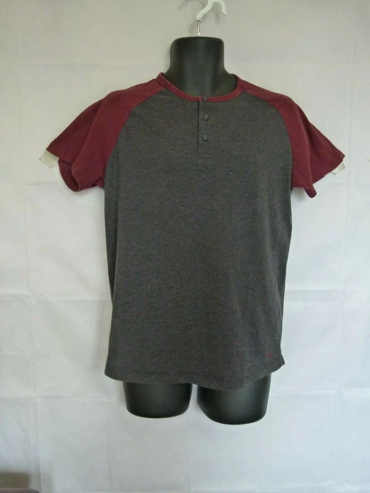 Jack & Jones Hombre Manga Corta Henley Botones Algodón Borgoña/Gris Junior M Foto 1 de 4