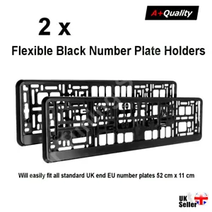 2X PURE BLACK Car Number Plate Surround Holder FOR ANY CAR VAN TRAILER TUNING - Picture 1 of 5