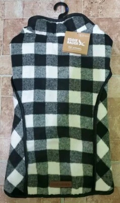Eddie Bauer Plaid Dog Vest / Jacket Fleece Lined White/Black Size L New - Image 1 of 4