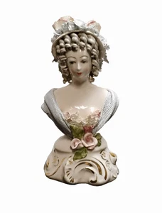 Vintage 1940 Cordey Corday Porzellan französische viktorianische Dame mit Hut Büste Figur 7" - Bild 1 von 15