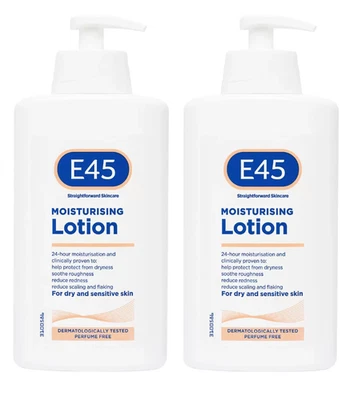 E45 Lotion Moisturiser for Dry and Sensitive Skin 2 x 500ml (pump head bottle)