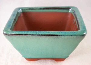 Fine Square Glazed Bonsai Pot, Cactus & Succulent Planter with Mesh - 7" / 9.25" - Picture 1 of 13