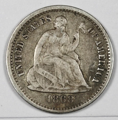 1868-s Seated Liberty Half Dime.  Natural Uncleaned.  VF.  180281 Cover