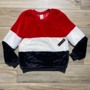 No Boundaries Juniors Colorblocked Fur Sweater Size Small (3-5) Red White Black - Picture 1 of 11