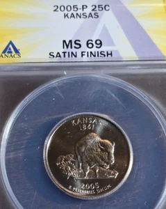 2005 Satin Finish Kansas Quarter - ANACS GRADED MS69! One Away from Perfect!!! - Picture 1 of 4