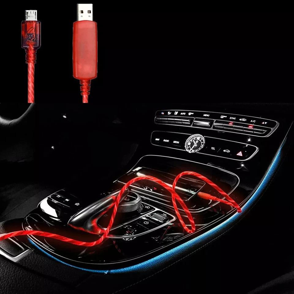 3x Micro USB Cable Charge Sync Red Light up Pulse Electroluminescent V2 3 Feet - Image 1 of 4