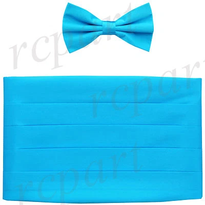 Nuevo Vesuvio Napoli 100% Seda Cummerbund y Pajarita Conjunto Formal Boda Azul Aguamarina Foto 1 de 3