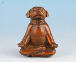 Estatua de perro de asiento japonés de madera de boj coleccionable de colección Netsuke - Imagen 1 de 5