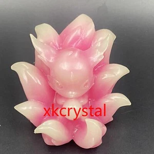 2" Luminous Stone +resin Nine-tailed fox Quartz Crystal Skull Figurines Gem 1pc - Picture 1 of 4