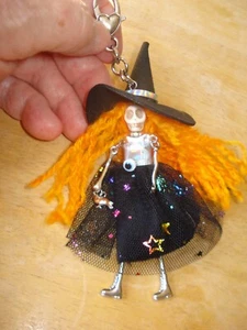 5 1/2" Drop Halloween Sparkling Fabric Black & Orange Hair Witch Bag Charm - Picture 1 of 19