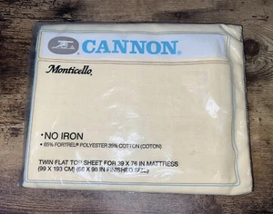 Vintage CANNON MONTICELLO Pastel Yellow Twin No Iron Flat Sheet NOS Made In USA - Picture 1 of 4