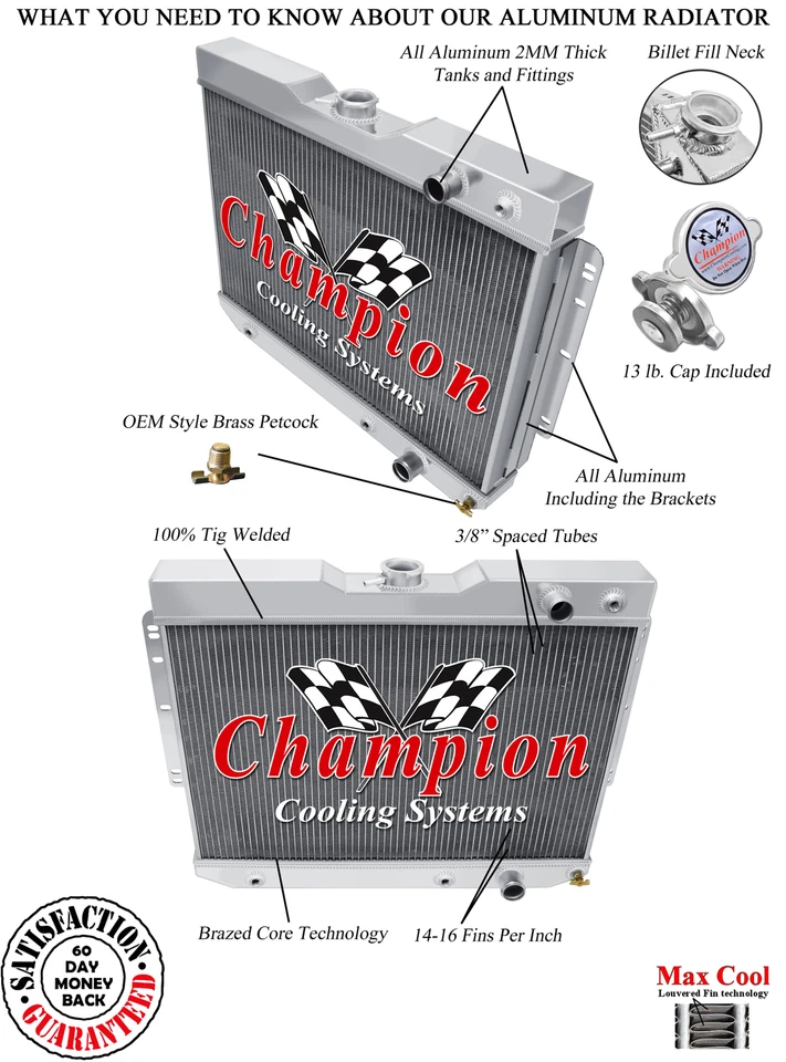 Radiador Kool Champion de 3 filas para Chevrolet El Camino LS 1959-1965 intercambiable Foto 1 de 4