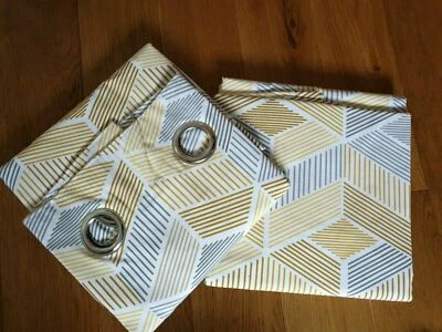 Next Pair of Yellow Chevy Geo Print Blackout Lined Curtains 228 x 229cm RRP £95 - Image 1 of 4