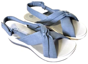 Clarks Sandals Women's 9W Cloudsteppers Arla Belle Blue Comfort Bow Straps NEW - Picture 1 of 11