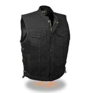 GIUBBOTTO DENIM NERO DA UOMO MOTO con LACCI LATERALI E DUE TASCHE NASCOSTE - SA39 - Foto 1 di 2