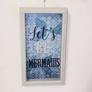 Blue & White Let's Be Mermaids Framed Wall Hanging Art - Picture 1 of 6