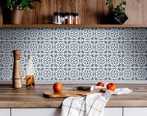 5" X 5" Tulipa Blue and White Peel and Stick Removable Tiles - Picture 1 of 6