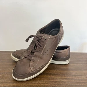 Ecco 1963 Men's Dark Brown Leather Sneakers Classic Bowling Style Shoes 43 9.5 - Picture 1 of 12