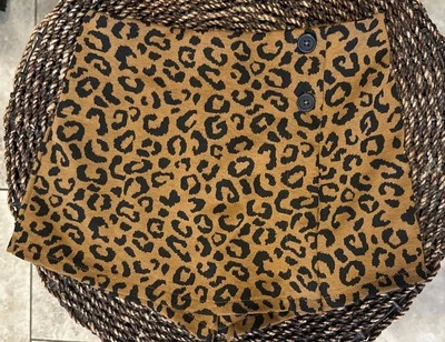 Falda corta tejida con estampado de leopardo azul marino antiguo talla 8 mediana cintura elástica Foto 1 de 4