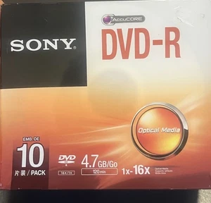1 Pack Of 10 Sony DVD-R 120 Minute 4.7GB 1X-16X Blank Discs Brand New & Sealed - Picture 1 of 8