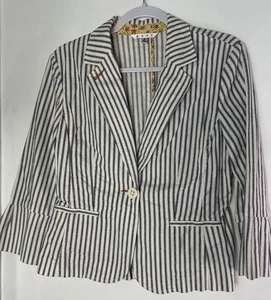 Cabi Womens Striped Blazer Size 8 Blue White Bell Sleeve Lightweight Stretch - Picture 1 of 10