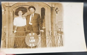 1920s Man & Woman S.P. The Lark R.R. Photo Postcard - Picture 1 of 7