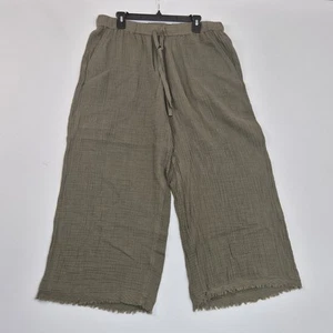 Eileen Fisher Women's Wide Leg Pants Green Olive Organic Cotton Size L (57) - Picture 1 of 10