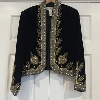VTG Dateline By Della Roufogali Velvet Blazer Jacket Embellished Size XL Black - Image 1 of 4