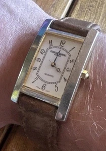 Vtg Charles-Hubert- Paris Unisex Tank Barton Leather Quartz Watch Bezel Wear - Picture 1 of 9
