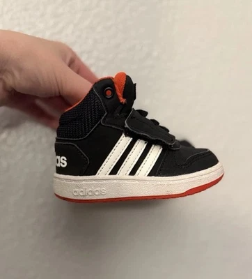 Adidas Little Boys High Tops Black And White With Red Sole Size 4c - Image 1 of 4