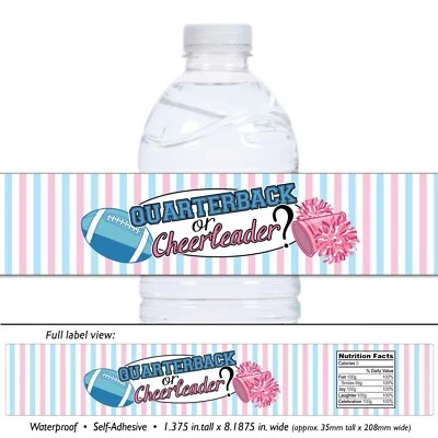 14+ Quarterback or Cheerleader Football Reveal Water Bottle Labels - WATERPROOF - Image 1 of 3