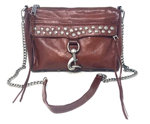 Rebecca Minkoff Brown Leather Medium Mac Studded Crossbody 11" x 8" Bag Purse - Picture 1 of 16