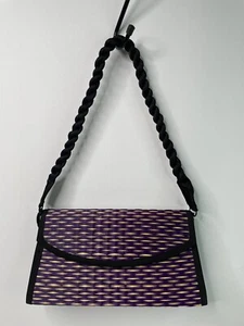 Saraye Original Tatami Shoulder Purse Baskets of Cambodia Purple Tan - Picture 1 of 12