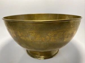 Antique Vintage Stunning Chinese Brass Bronze Pedestool Bowl Etched Marked China - Picture 1 of 24