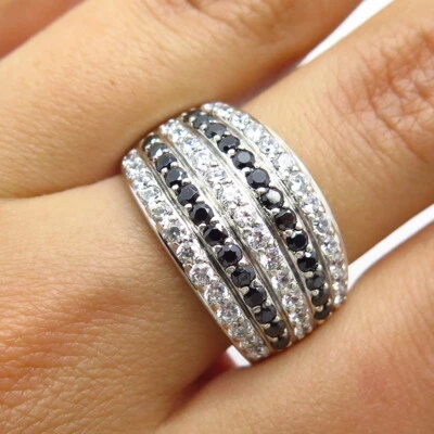 925 Sterling Silver Real Melanite Gemstone & C Z Ring Size 9.25 - Image 1 of 4