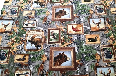 1 1/2 Yds RealTree #10084 Sykel Wildlife Animals Collage Greg Giordano Fabric - Image 1 of 4