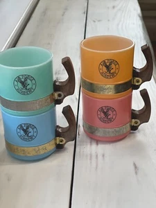 VINTAGE SIESTA WARE Air Force ACADEMY MUGS SET OF (4) WOOD HANDLES MULTI COLORED - Picture 1 of 14