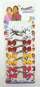Girls Ponytail Holders Small Polka Dot Bows Red White Yellow Pink Set of 8 - Picture 1 of 2