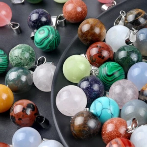 50pcs 14mm Mixed Natural Stone Round Ball Pendants Beads DIY Jewelry Making - Picture 1 of 6